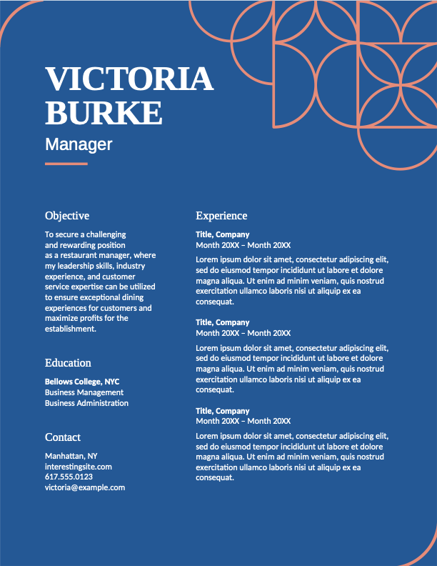 Creative food service resume